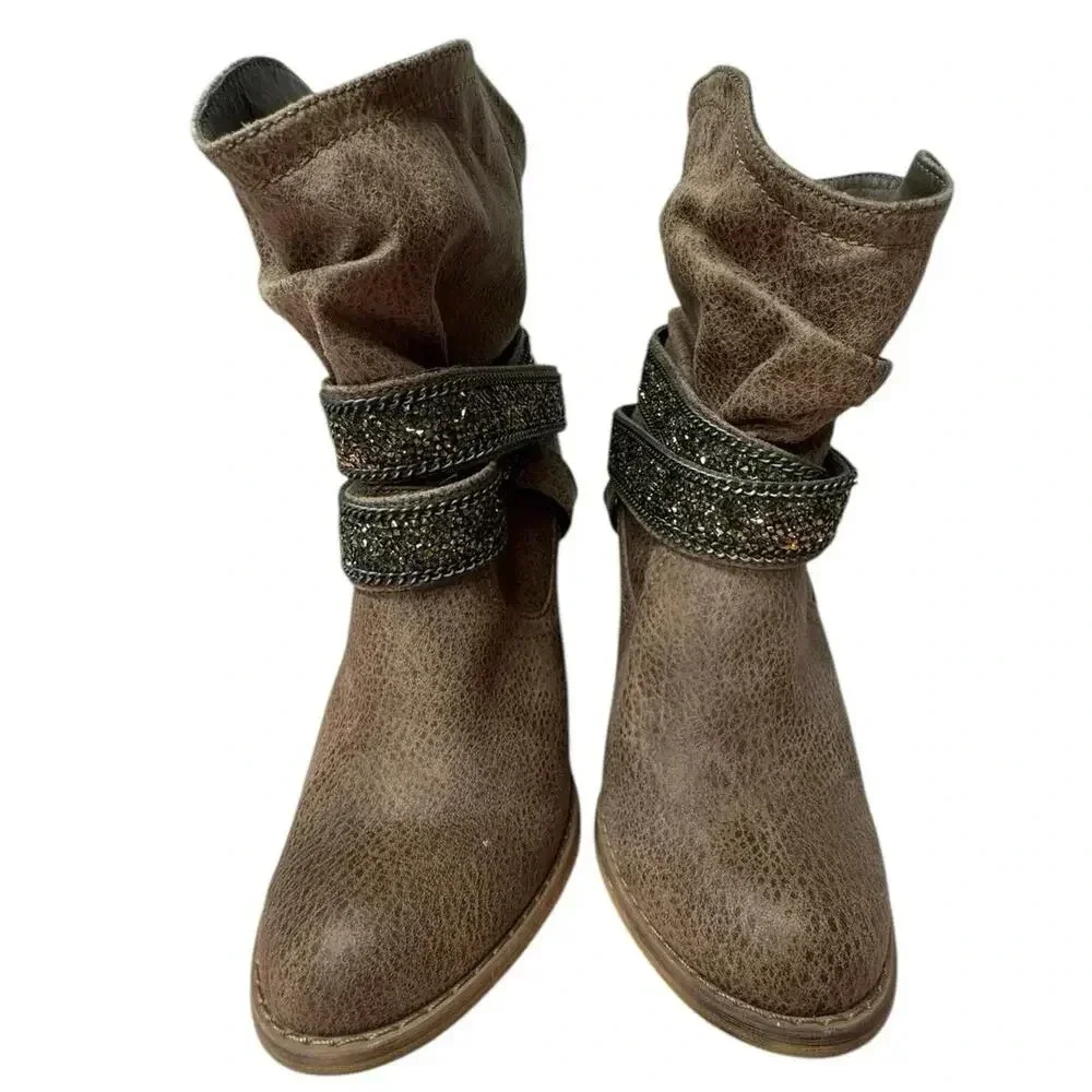 Not Rated Brown western-style ankle boots with embellished straps. Size 8